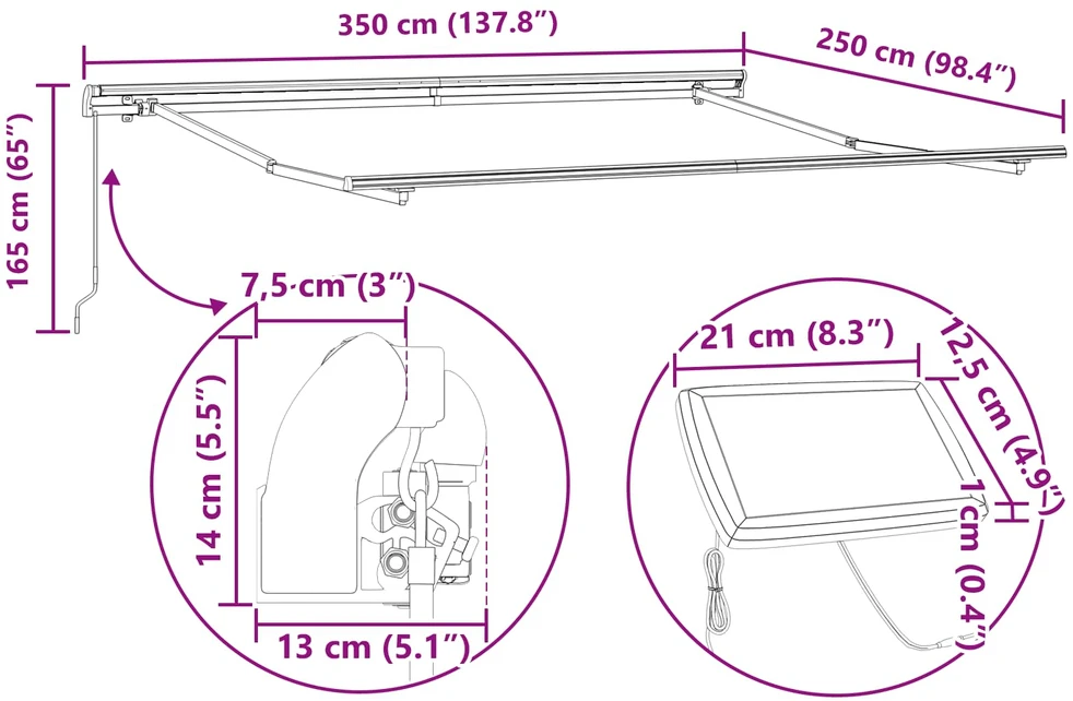 Ištraukiama markizė Šviesiai pilka 350 x 250 cm