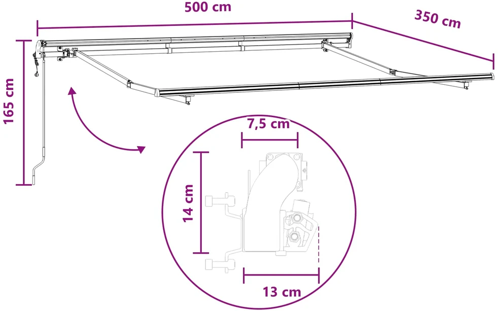 Ištraukiama markizė Šviesiai pilka ir balta. 500 × 350 cm