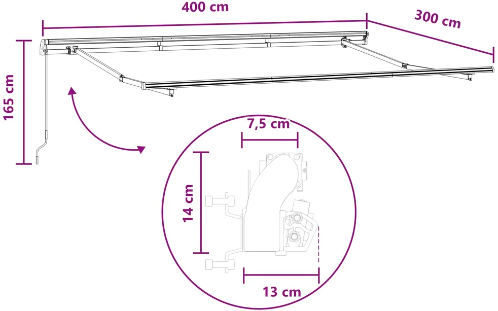 Ištraukiama markizė Šviesiai pilka ir balta. 4 × 3 m