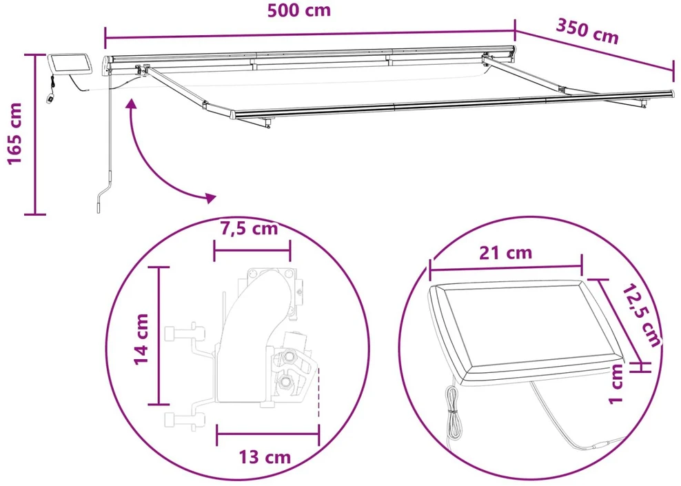 Ištraukiama markizė Šviesiai pilka ir balta. 500 × 350 cm