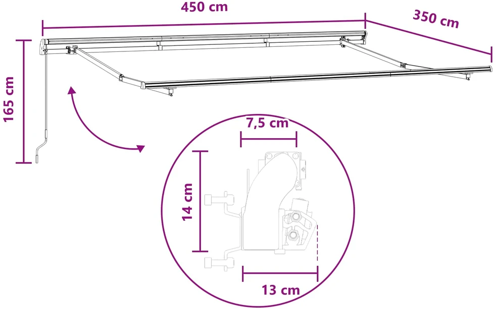 Ištraukiama markizė Šviesiai pilka ir balta. 450 × 350 cm