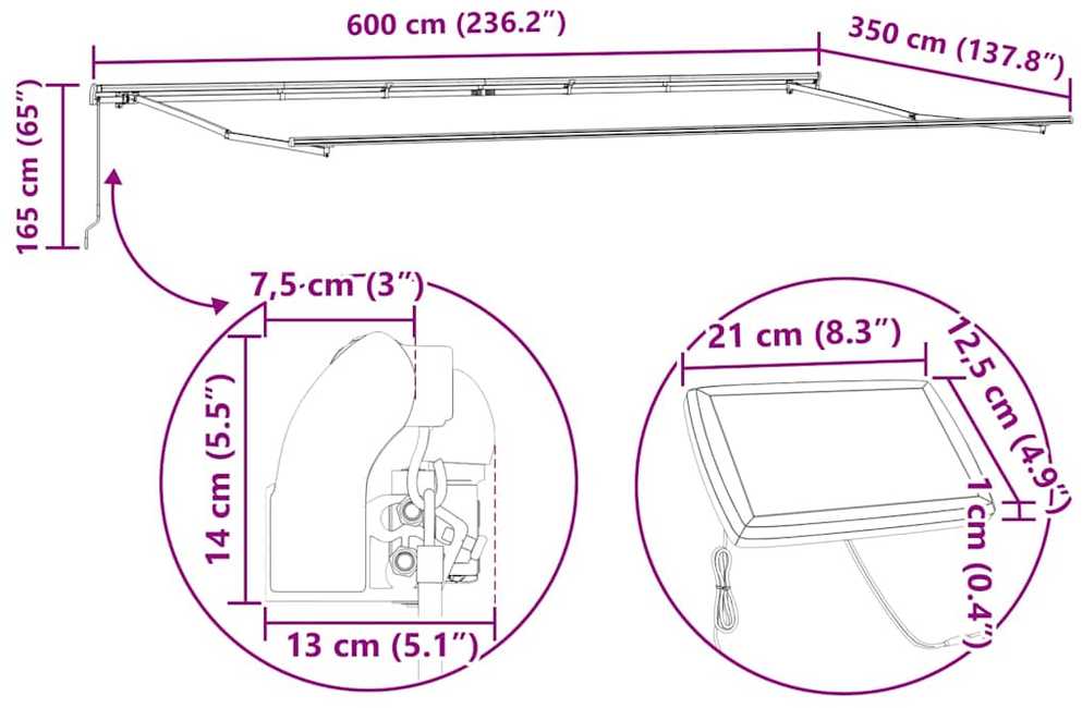 Ištraukiama markizė Įvairiaspalvis 600 × 350 cm