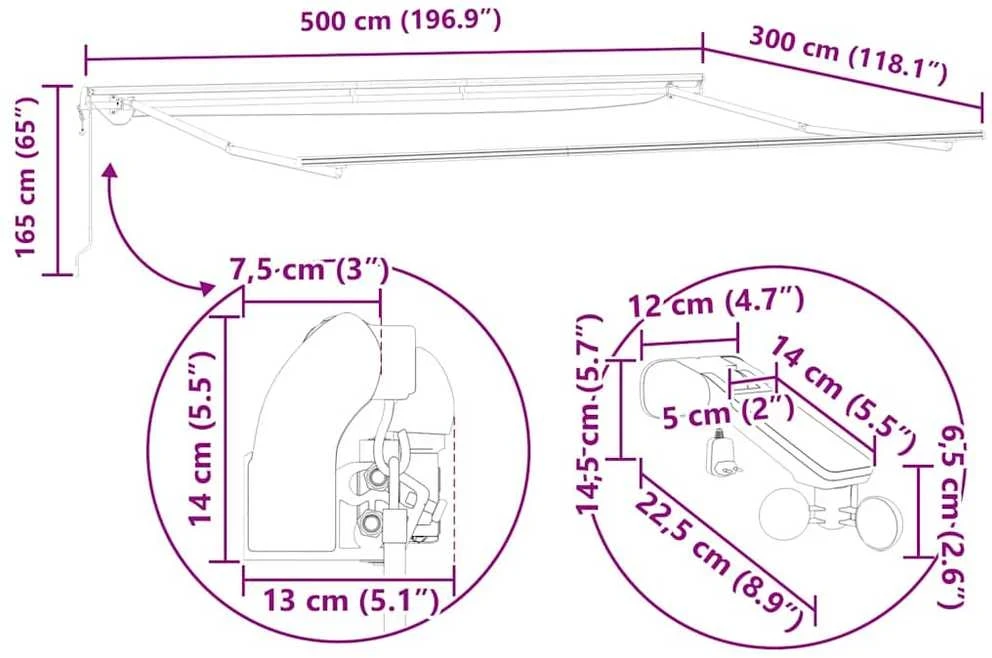 Ištraukiama markizė Žalia ir balta 500 × 300 cm Poliesteris