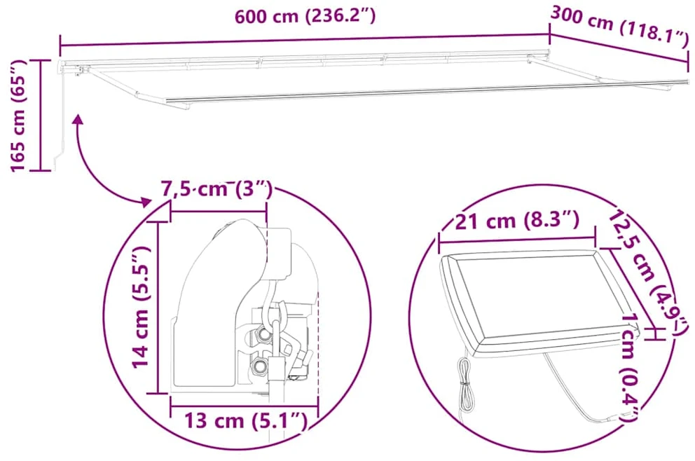 Ištraukiama markizė Žalia ir balta 600 × 300 cm