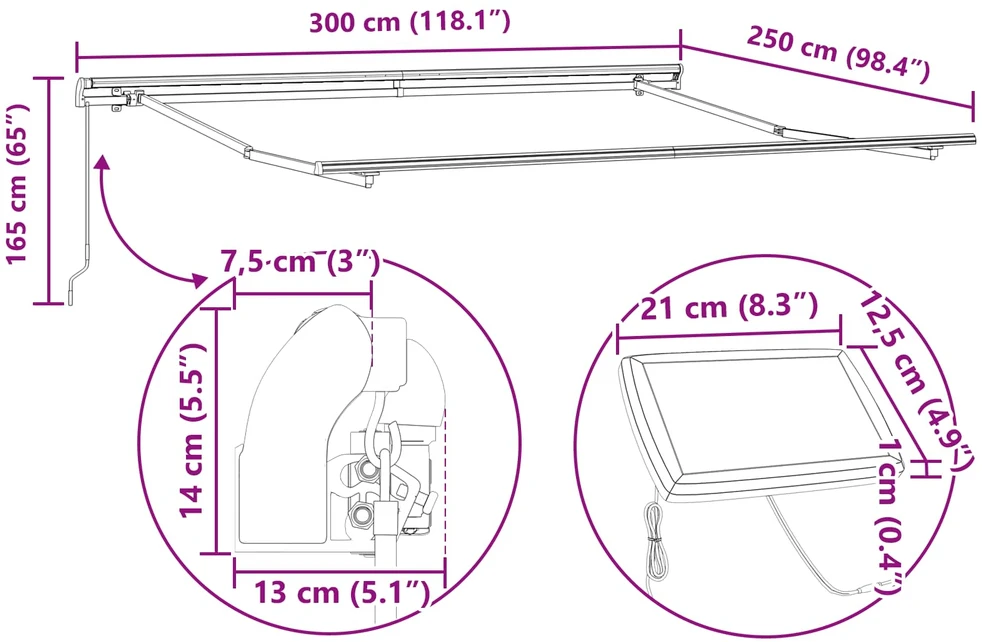 Ištraukiama markizė Žalia ir geltona 300 x 250 cm