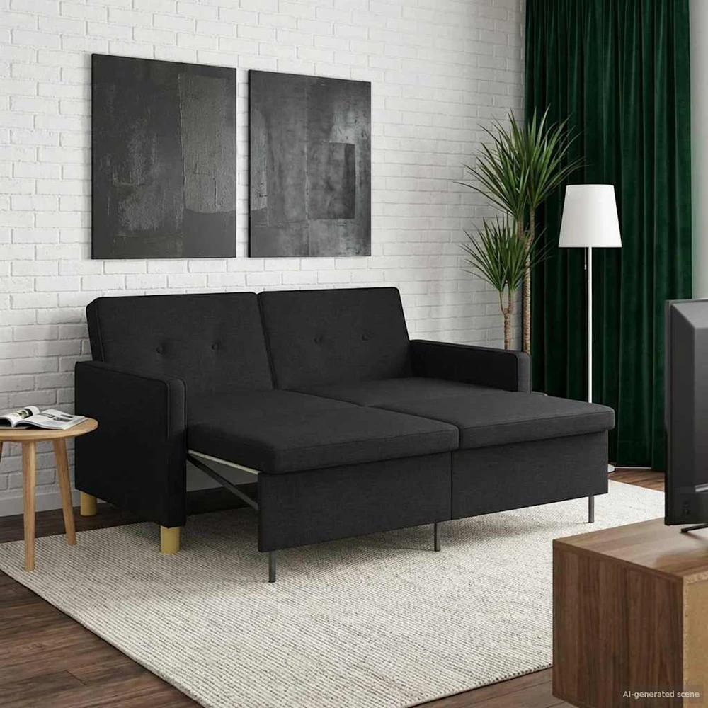 Ištraukiama sofa-lova Juoda Audinys
