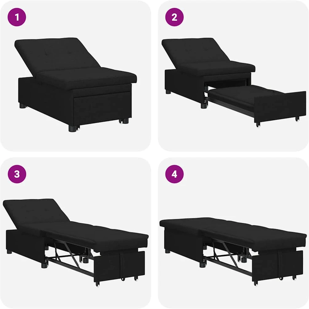 Ištraukiama sofa-lova Juodas 194 x 50 x 82 cm audinys