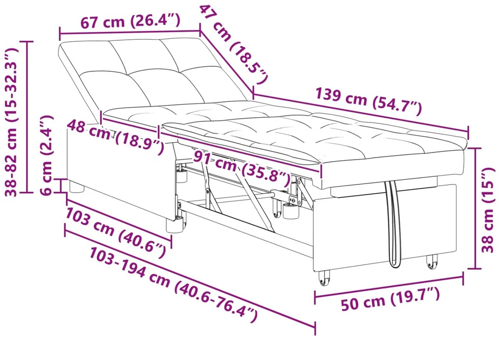 Ištraukiama sofa-lova Pilka 194 x 50 x 82 cm audinys
