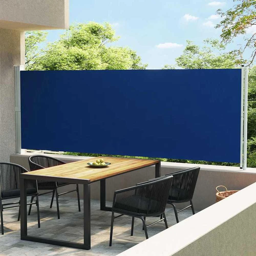 Ištraukiama šoninė kiemo markizė, mėlynos spalvos, 600x160cm