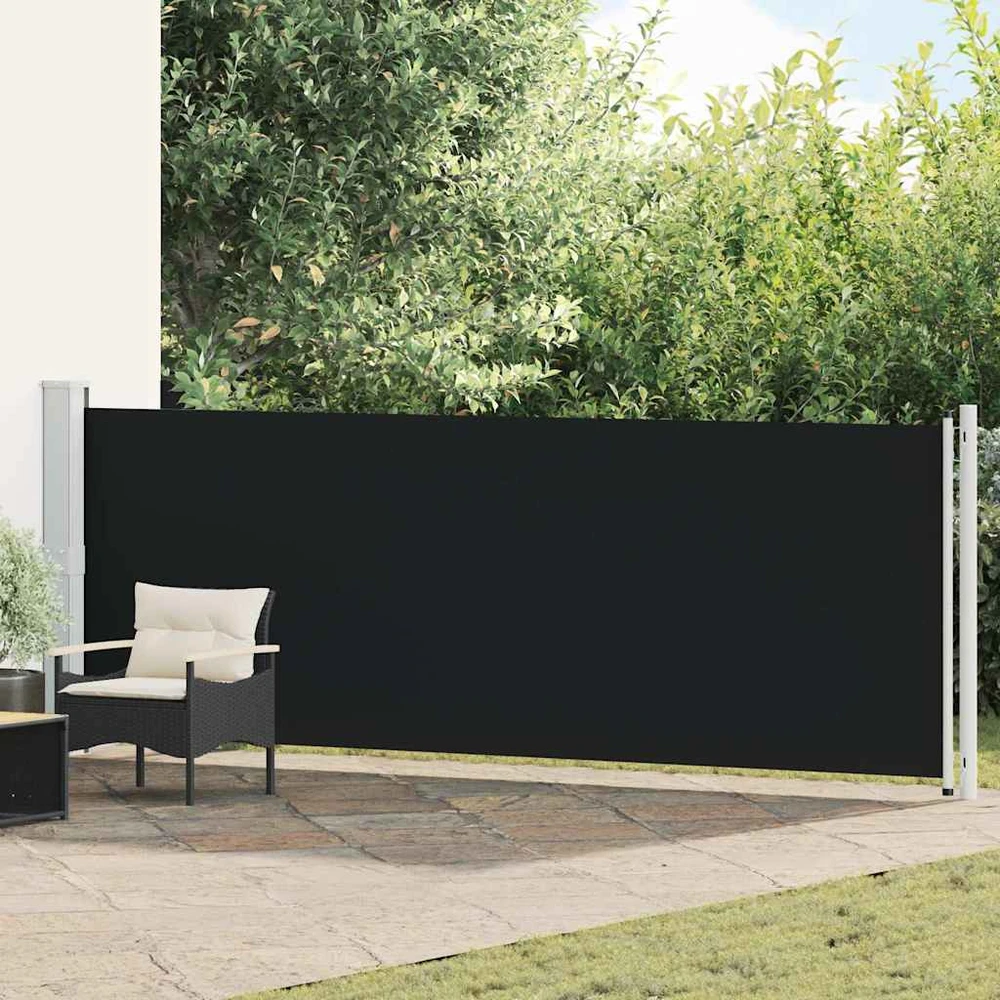 Ištraukiama šoninė kiemo pertvara, juodos spalvos, 140x600cm