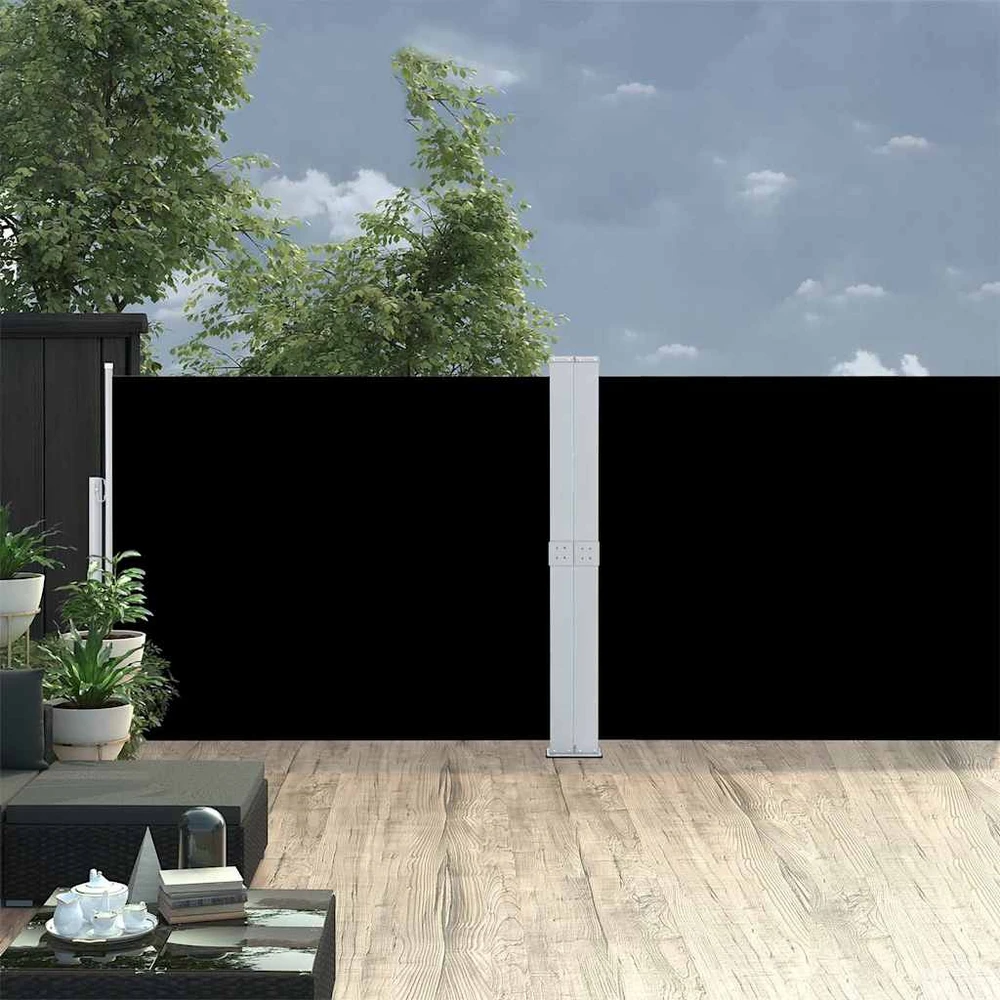 Ištraukiama šoninė kiemo pertvara, juodos spalvos, 140x1200cm