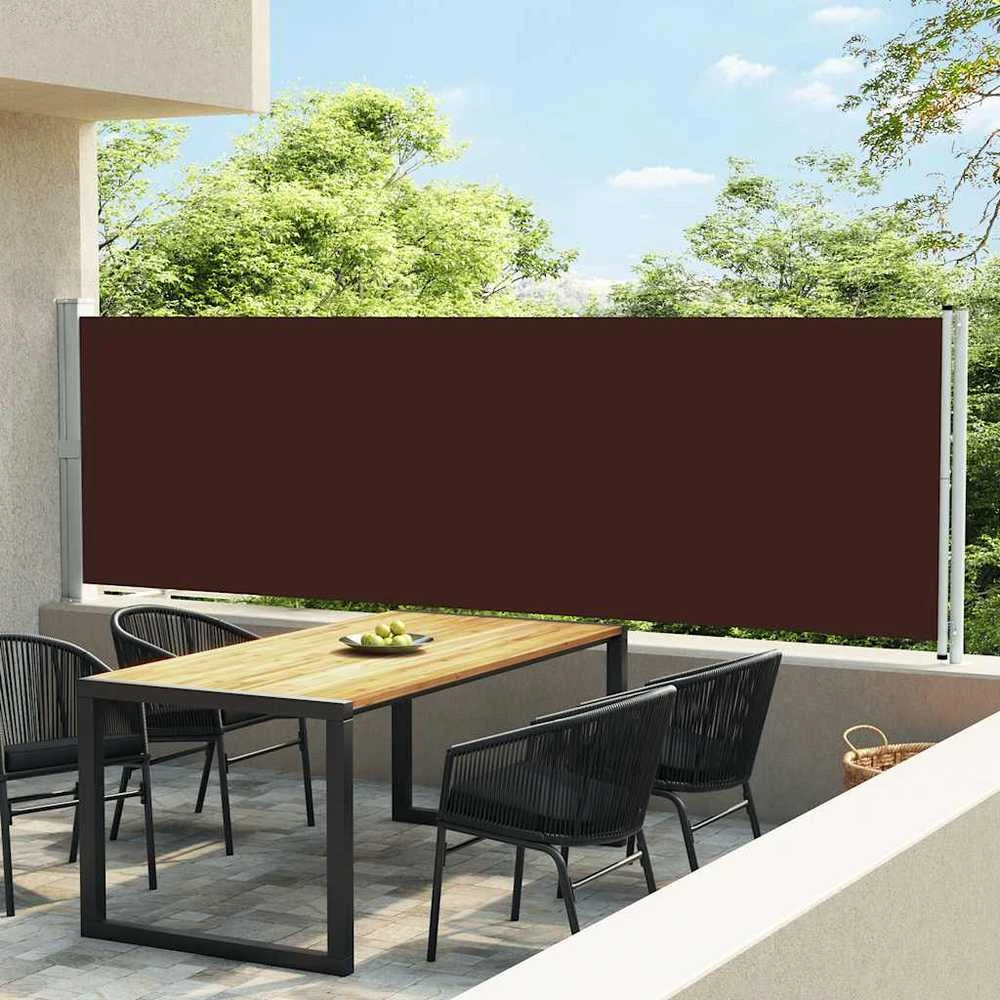 Ištraukiama šoninė kiemo pertvara, rudos spalvos, 140x600cm