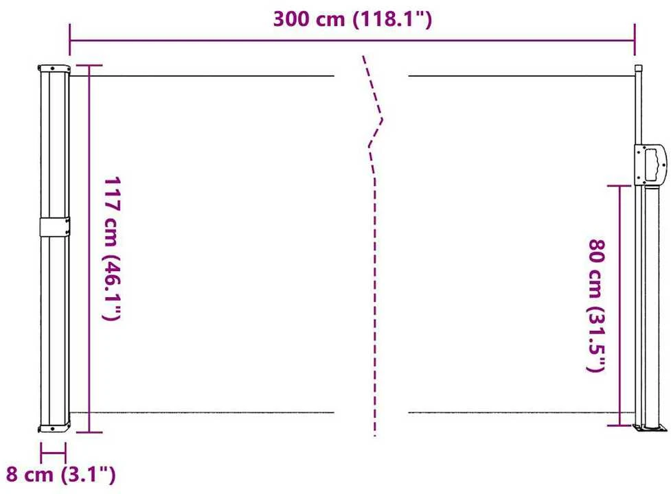 Ištraukiama šoninė markizė, juodos spalvos, 117x300cm
