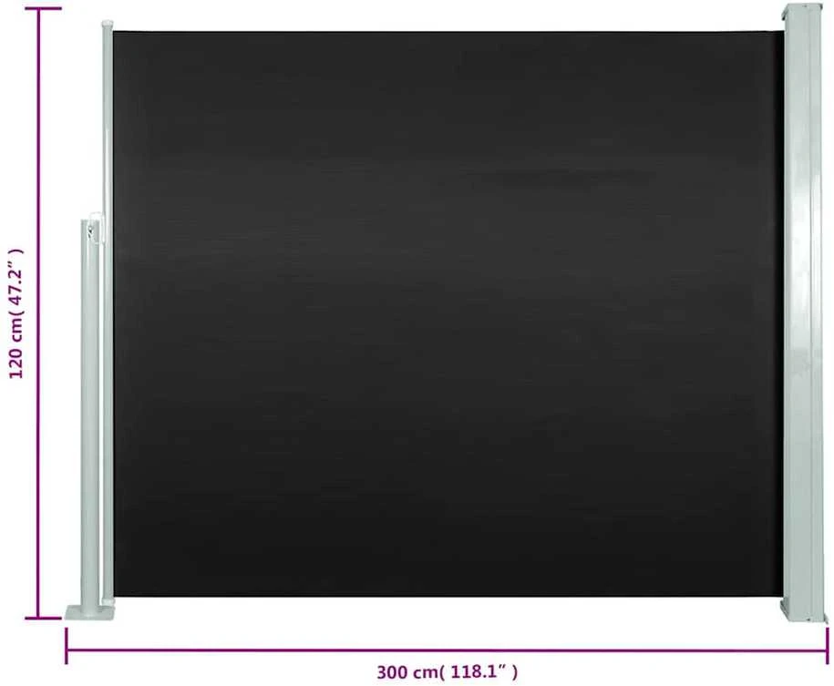 Ištraukiama šoninė pertvara, juodos spalvos, 120x300cm