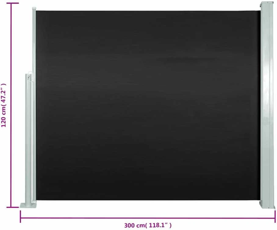 Ištraukiama šoninė pertvara, juodos spalvos, 120x300cm