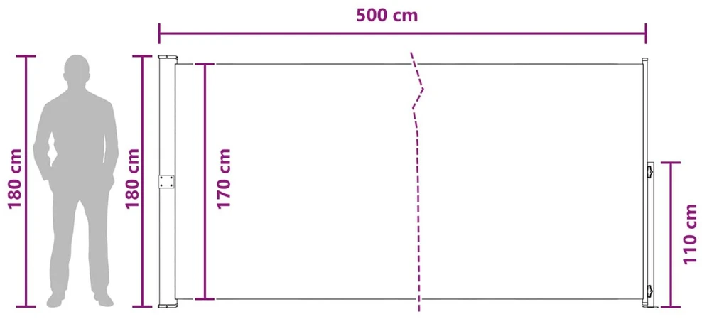 Ištraukiama šoninė užuolaida 180 x 500 cm