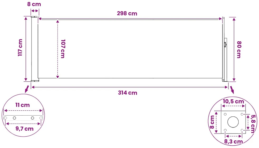 Ištraukiama šoninė užuolaida Stačiakampio 120 x 300 cm