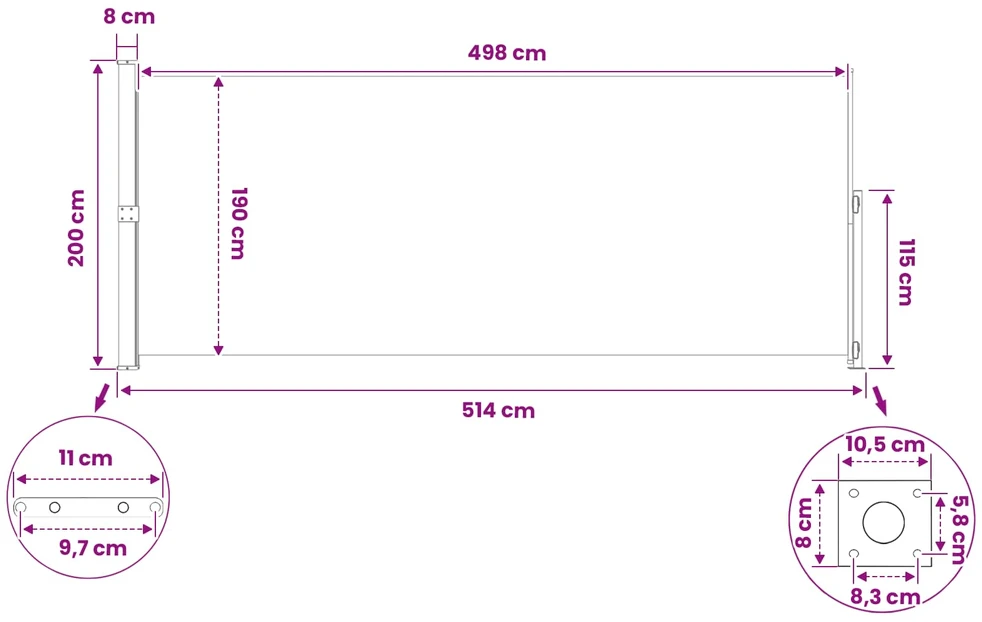 Ištraukiama šoninė užuolaida Stačiakampio 200 x 500 cm