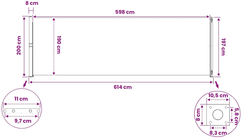 Ištraukiama šoninė užuolaida Stačiakampio 200 x 600 cm