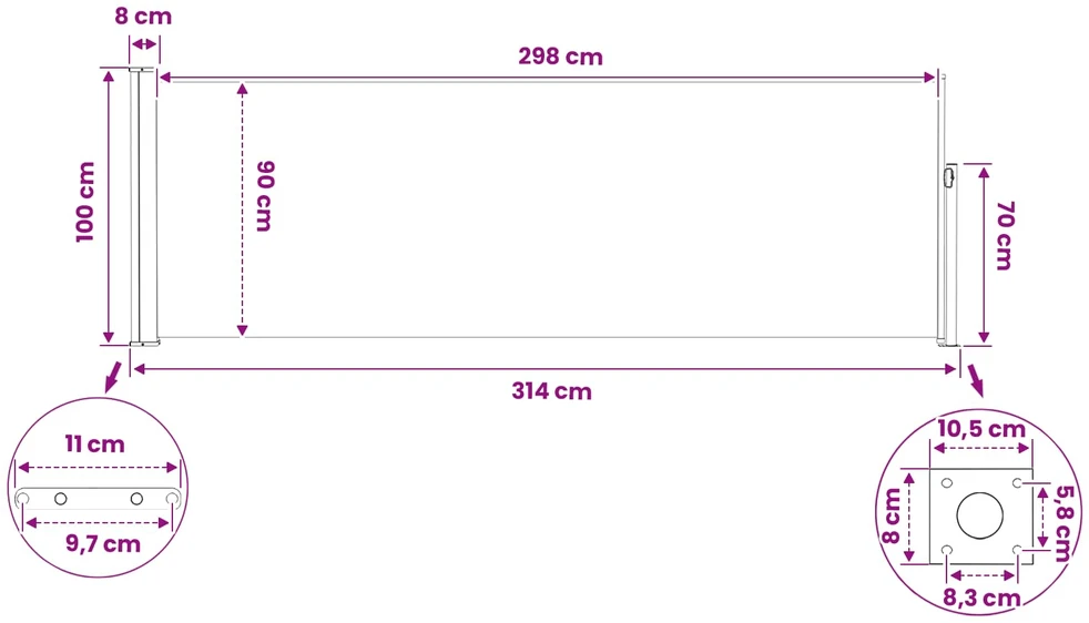 Ištraukiama šoninė užuolaida Stačiakampio 300 x 100 cm