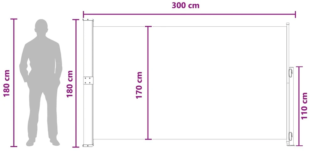 Ištraukiama šoninė užuolaida Stačiakampio 180 x 300 cm