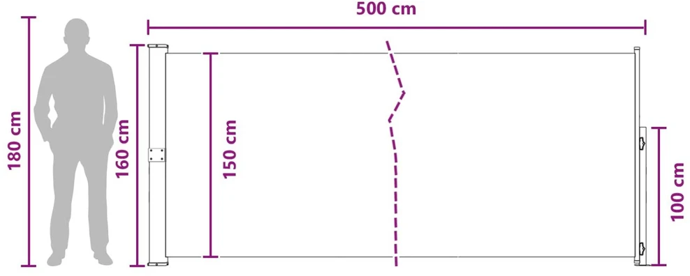 Ištraukiama šoninė užuolaida 160 x 500 cm Poliesteris