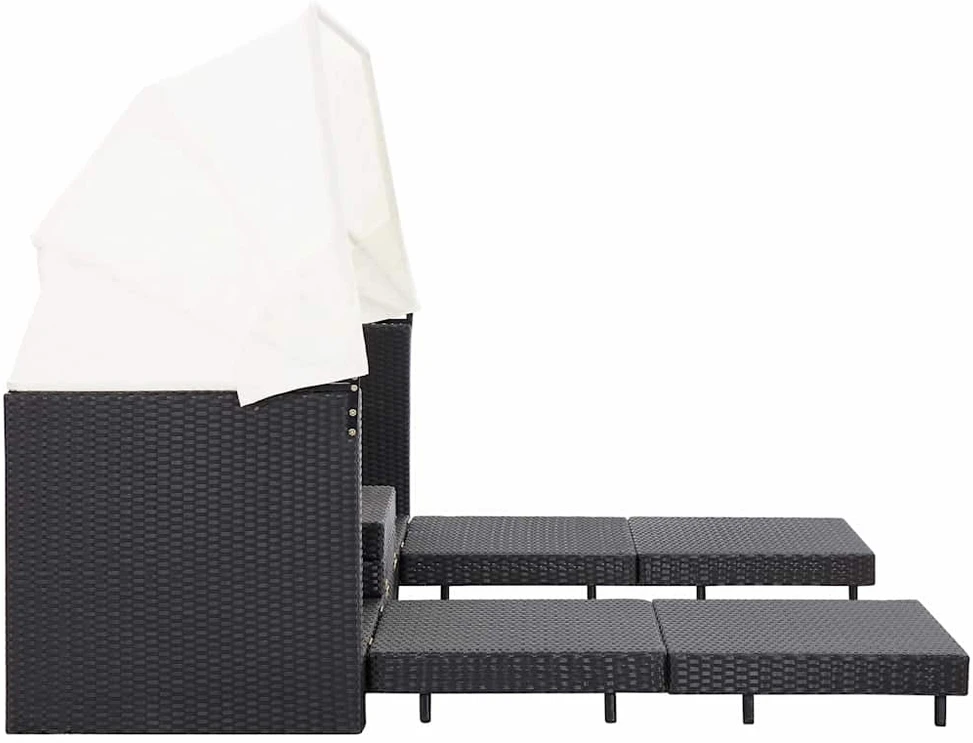 Ištraukiama trivietė sofa-lova su stogeliu, juoda, poliratanas