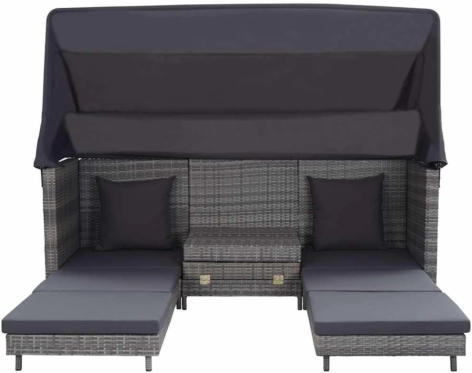 Ištraukiama trivietė sofa-lova su stogeliu, pilka, poliratanas