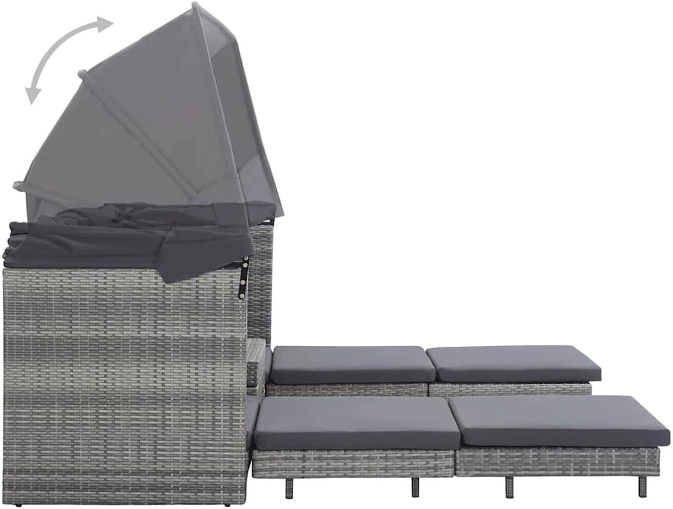 Ištraukiama trivietė sofa-lova su stogeliu, pilka, poliratanas