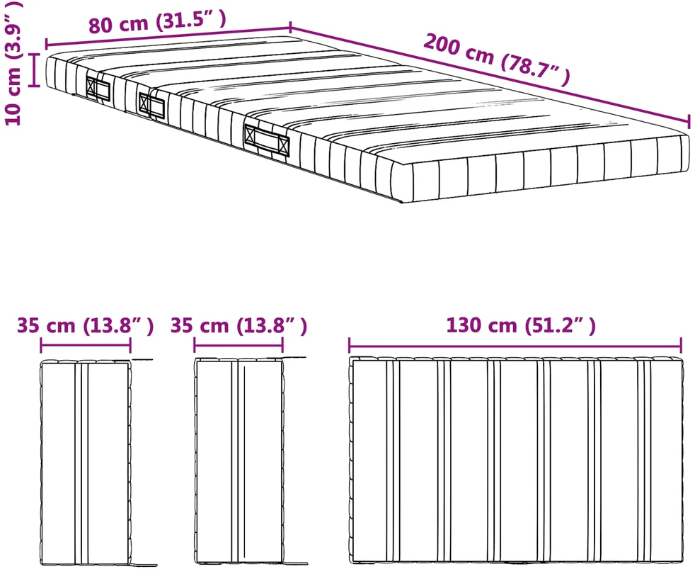 Ištraukiamas putų čiužinys 80 x 200 cm Balta