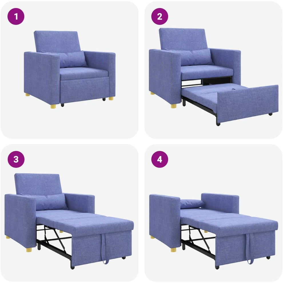 Fotelis Ištraukiamas sofa-lova vienvietis Džinsinė mėlyna audinys