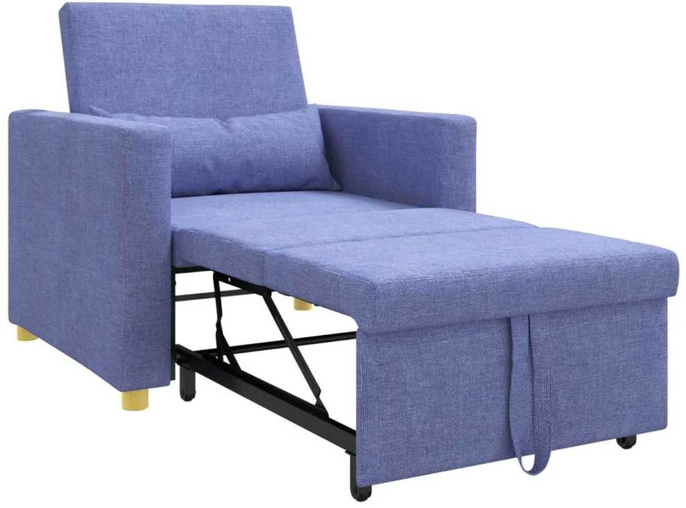 Fotelis Ištraukiamas sofa-lova vienvietis Džinsinė mėlyna audinys