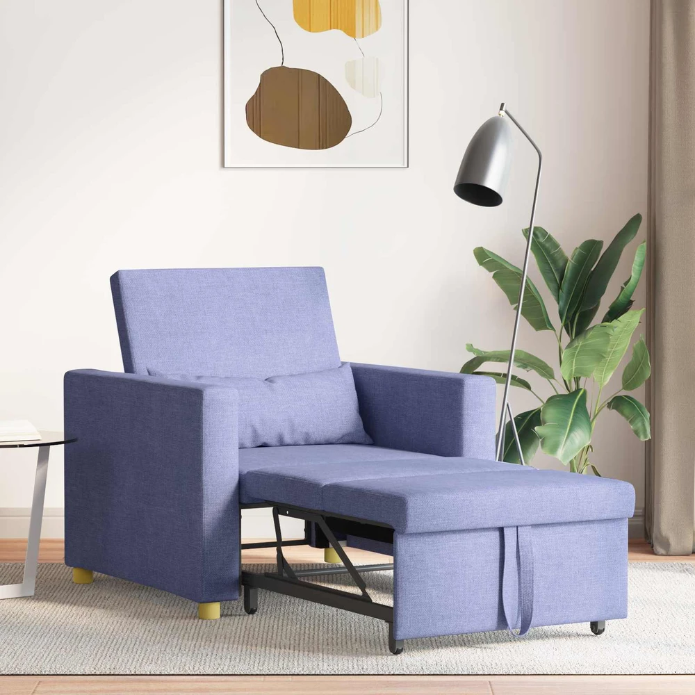 Fotelis Ištraukiamas sofa-lova vienvietis Džinsinė mėlyna audinys