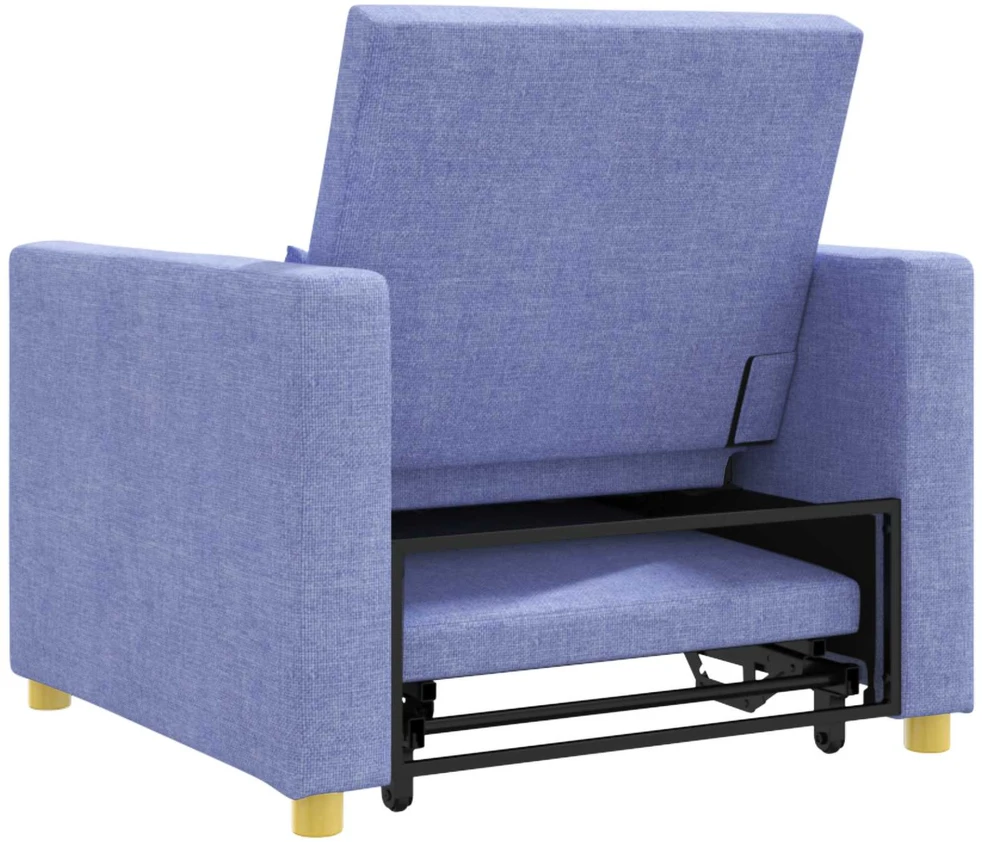 Fotelis Ištraukiamas sofa-lova vienvietis Džinsinė mėlyna audinys