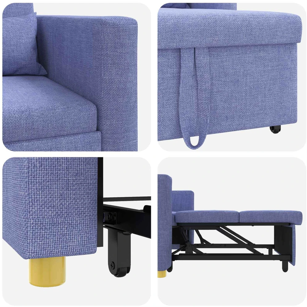 Fotelis Ištraukiamas sofa-lova vienvietis Džinsinė mėlyna audinys