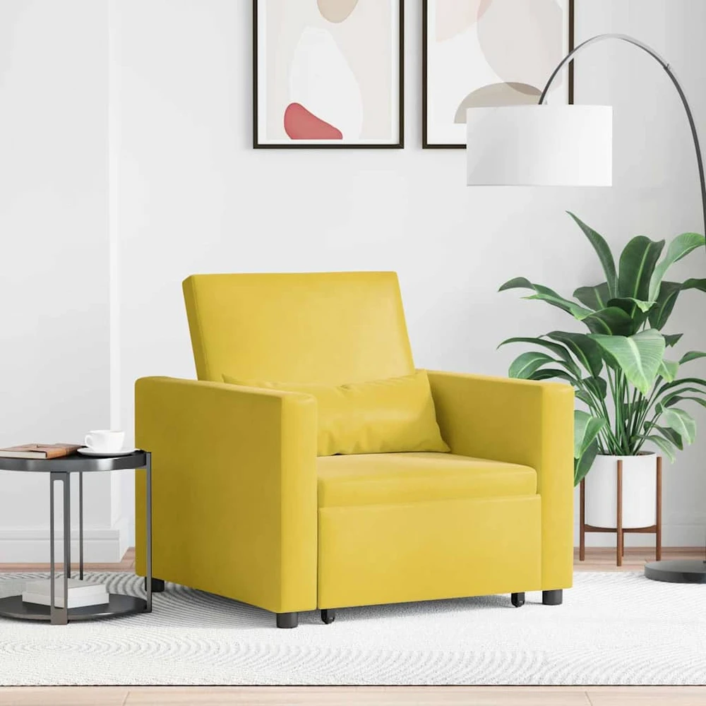 Fotelis Ištraukiamas sofa-lova vienvietis Geltona Aksomas