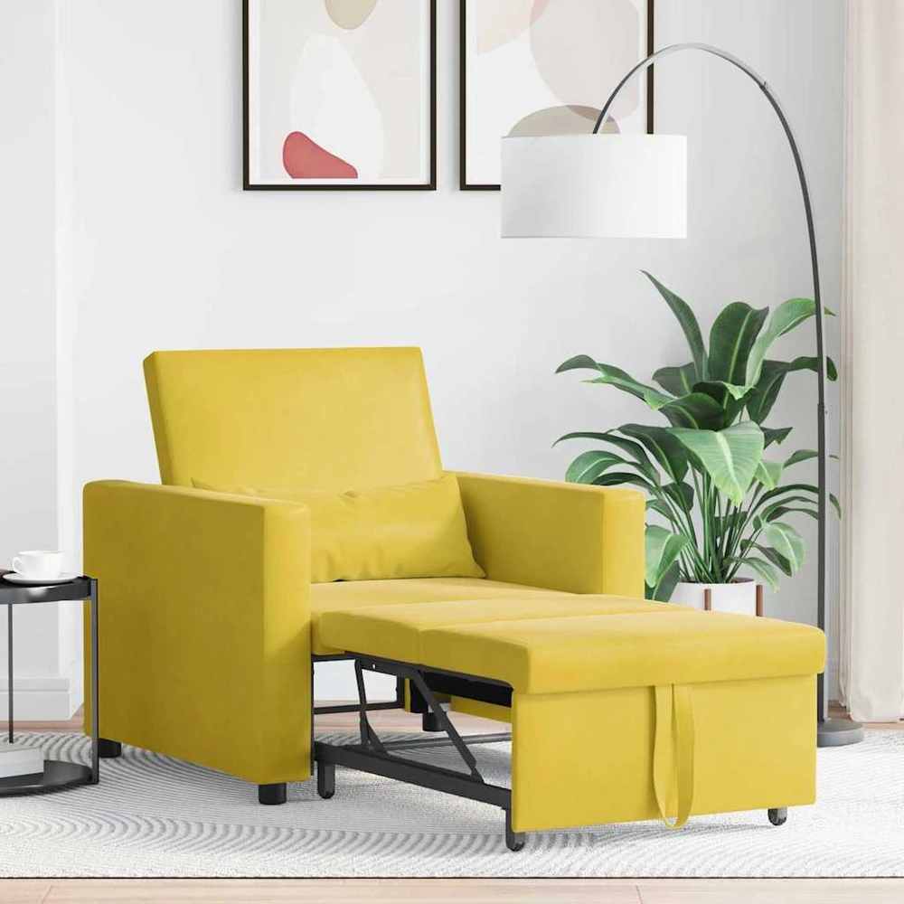 Fotelis Ištraukiamas sofa-lova vienvietis Geltona Aksomas
