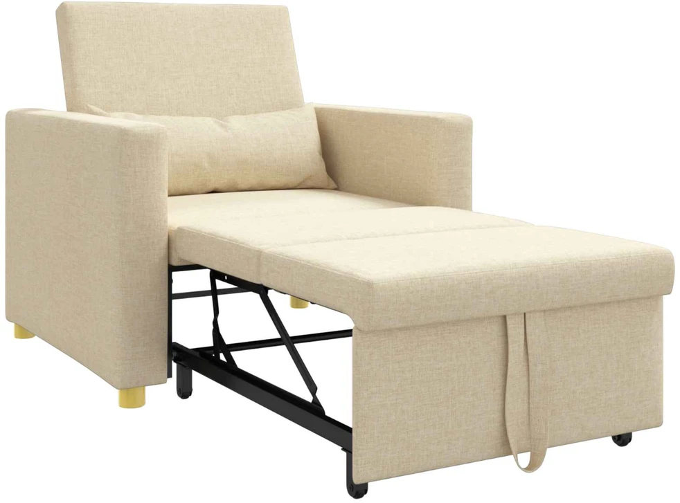 Fotelis Ištraukiamas sofa-lova vienvietis Kreminė 90 x 165 x 87 cm