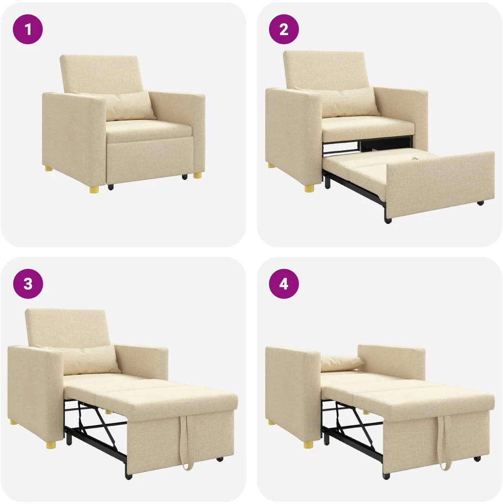 Fotelis Ištraukiamas sofa-lova vienvietis Kreminė 90 x 165 x 87 cm