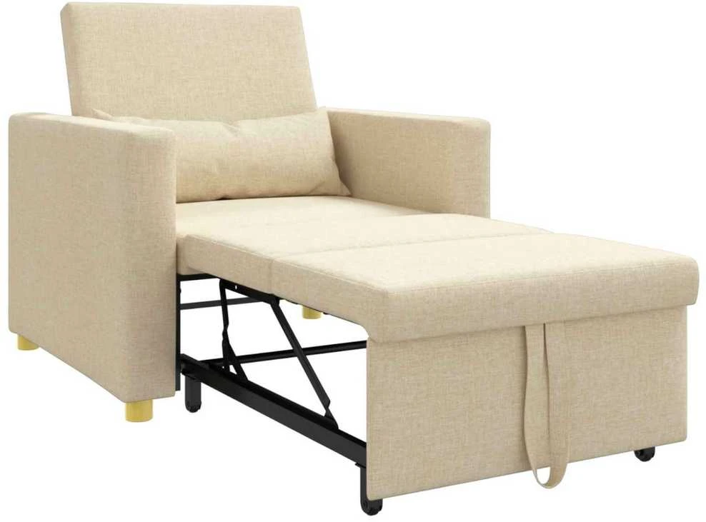 Fotelis Ištraukiamas sofa-lova vienvietis Kreminė 90 x 165 x 87 cm