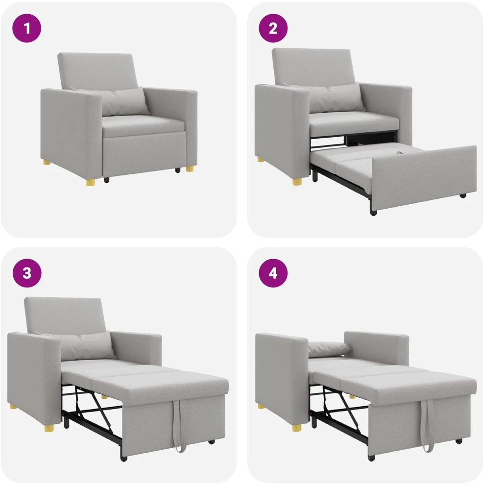 Ištraukiamas sofa-lova vienvietis su ratais Debesų pilka