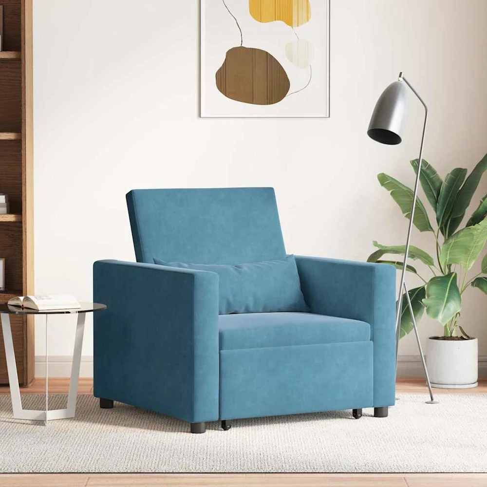 Ištraukiamas sofa-lova vienvietis su ratais Mėlyna Aksomas