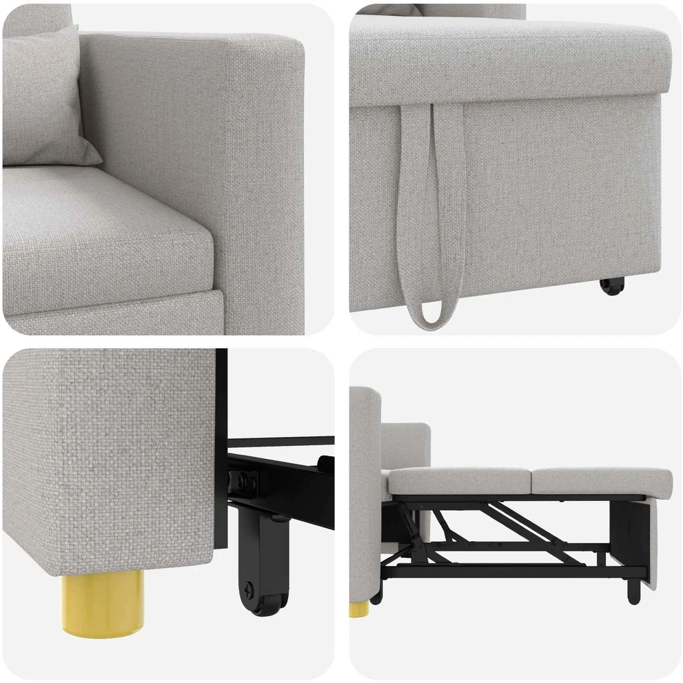 Ištraukiamas sofa-lova vienvietis su ratais Debesų pilka