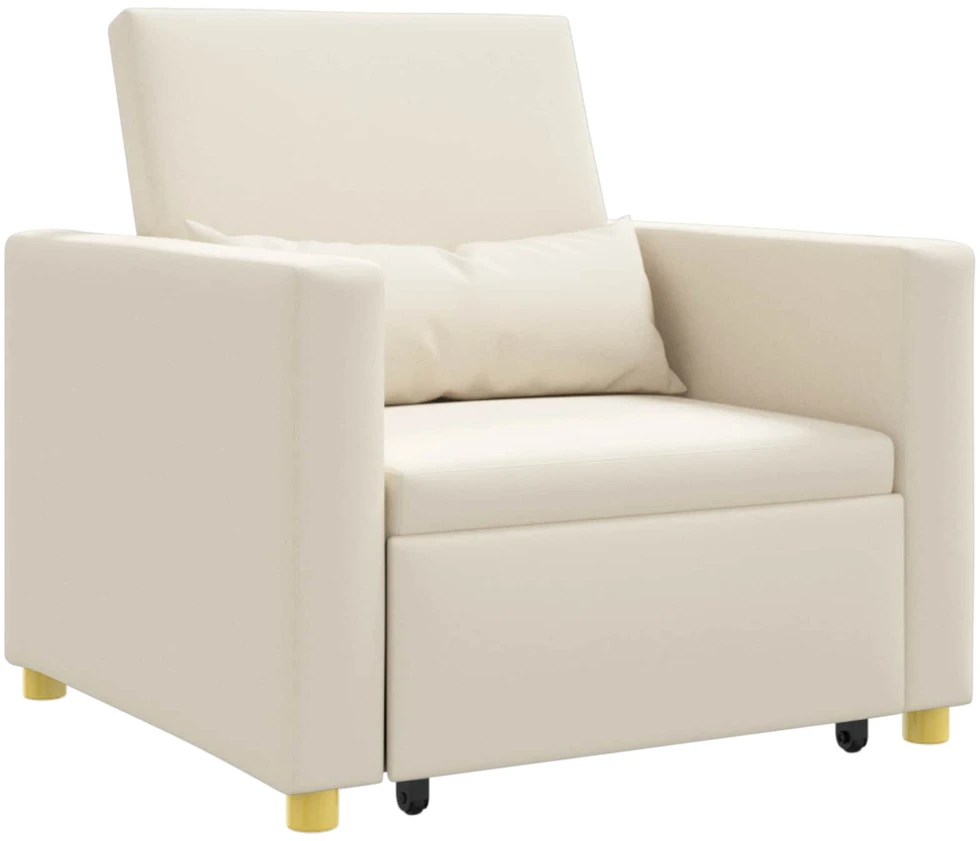 Ištraukiamas sofa-lova vienvietis su ratu Kreminė balta audinys
