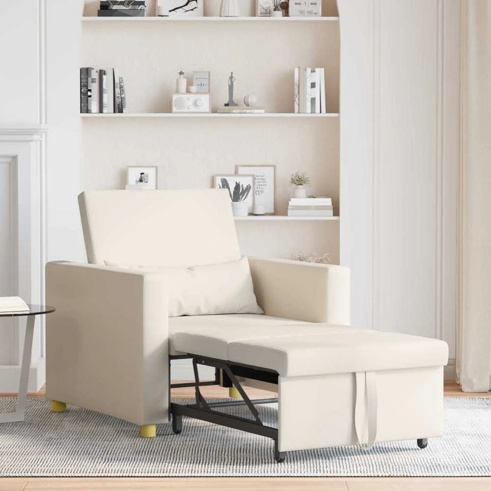 Ištraukiamas sofa-lova vienvietis su ratu Kreminė balta audinys
