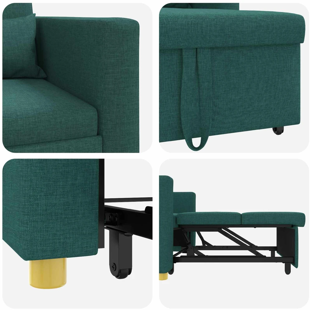 Ištraukiamas sofa-lova vienvietis su ratu Tamsiai žalia audinys