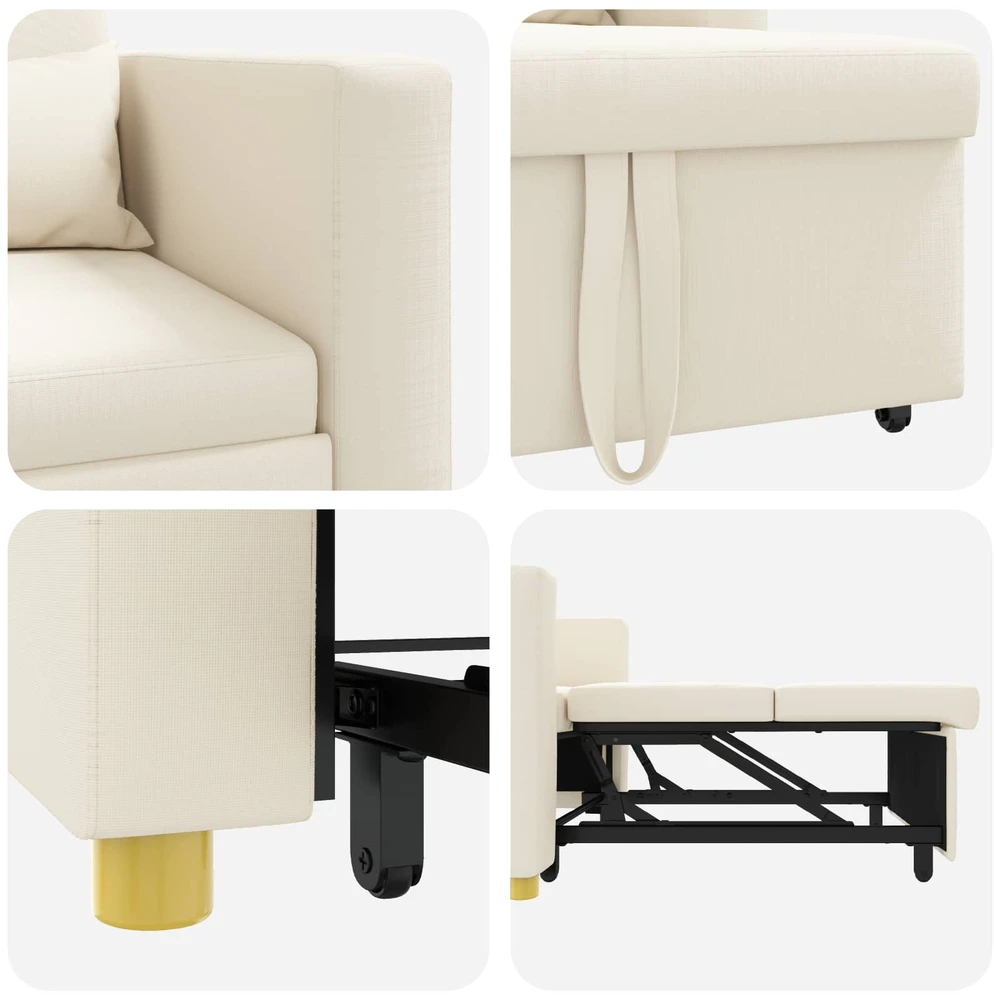 Ištraukiamas sofa-lova vienvietis su ratu Kreminė balta audinys