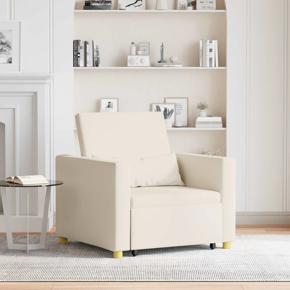 Ištraukiamas sofa-lova vienvietis su ratu Kreminė balta audinys