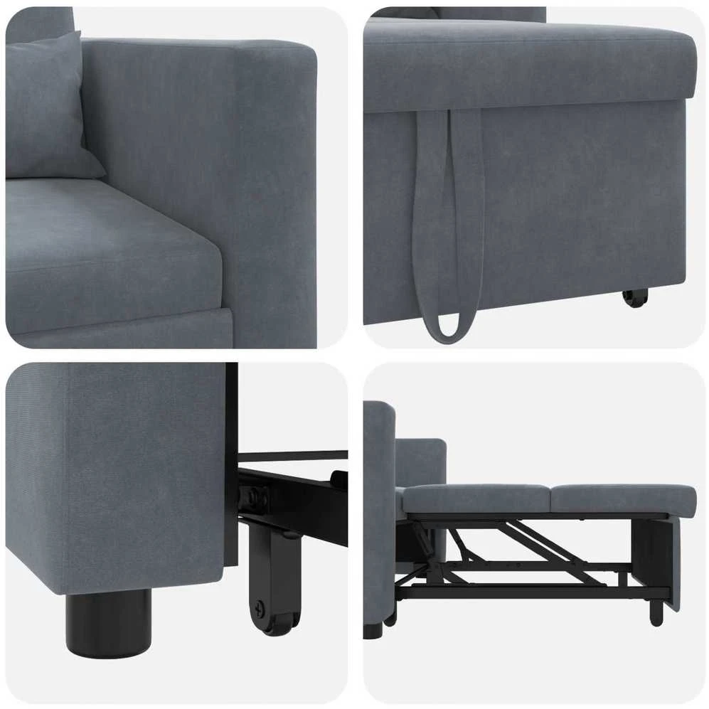 Fotelis Ištraukiamas sofa-lova vienvietis Tamsiai pilka Aksomas
