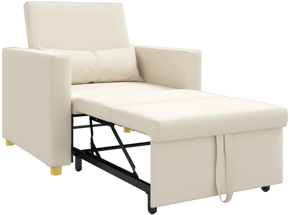 Ištraukiamas sofa-lova vienvietis su ratu Kreminė balta audinys